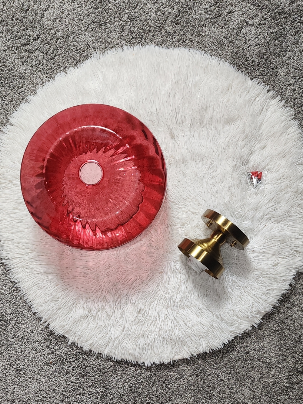 Fivemengo 11.8" Wine Red Glass Semi Flush Mount Ceiling Light Gold E26
